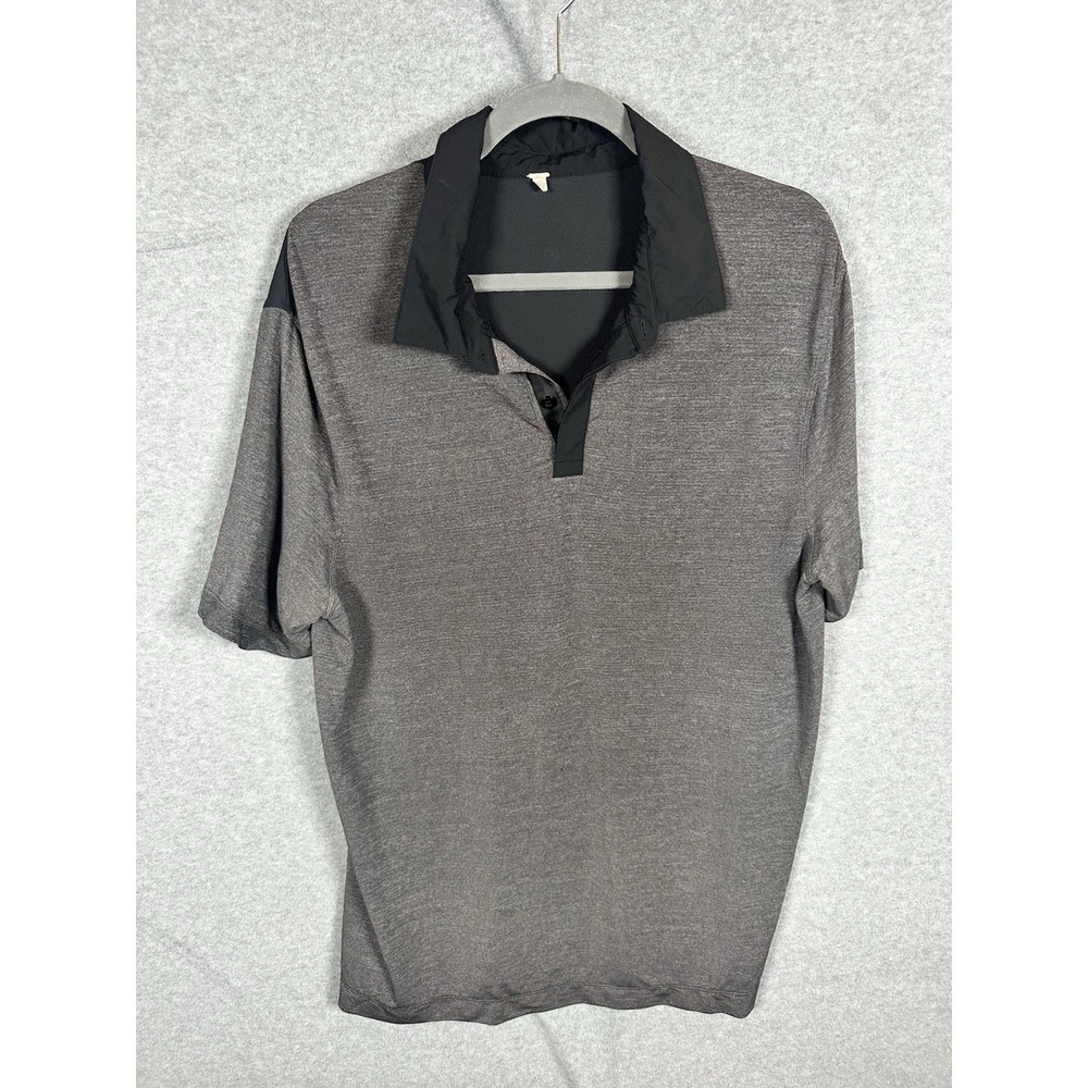 Lululemon Men's L Precision Polo Heathered Black Gray Mesh Golf Shirt 2013